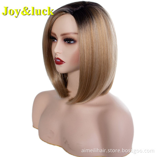 Ombre Brown Bob Wigs for Women Wholesale Prices Side Part Ladies Party Natural Straight Short Bob Cut Wig Synthetic Hair Wigs